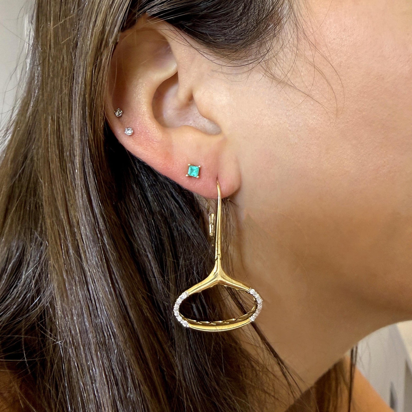14K Gold Wide Open Oval Drop Diamond Wire Clip Earring – Made in Italy