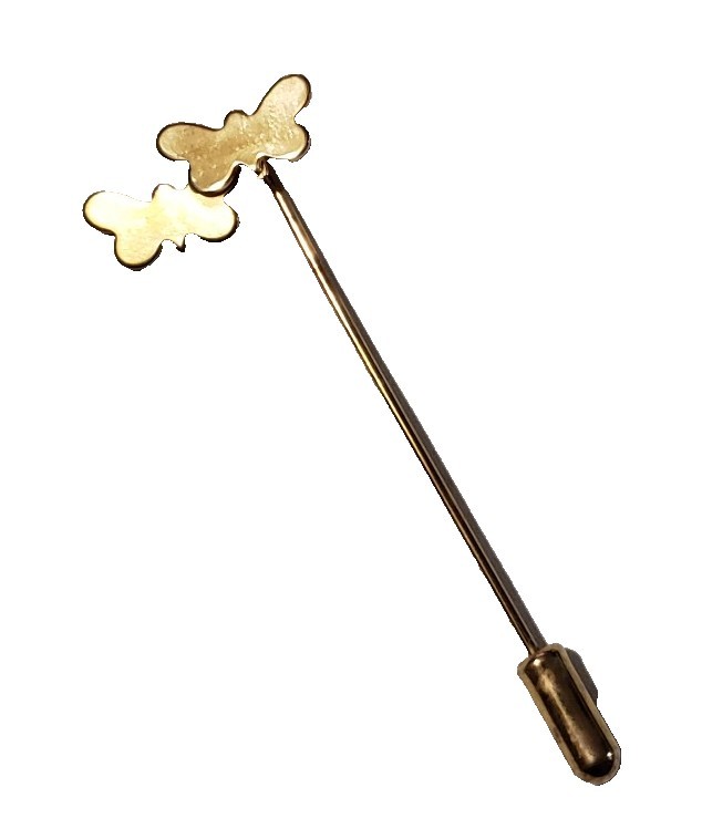 Vintage? Gold Tone Stick Pin Two Butterflies Butterfly Bees Outline Boho Cottage