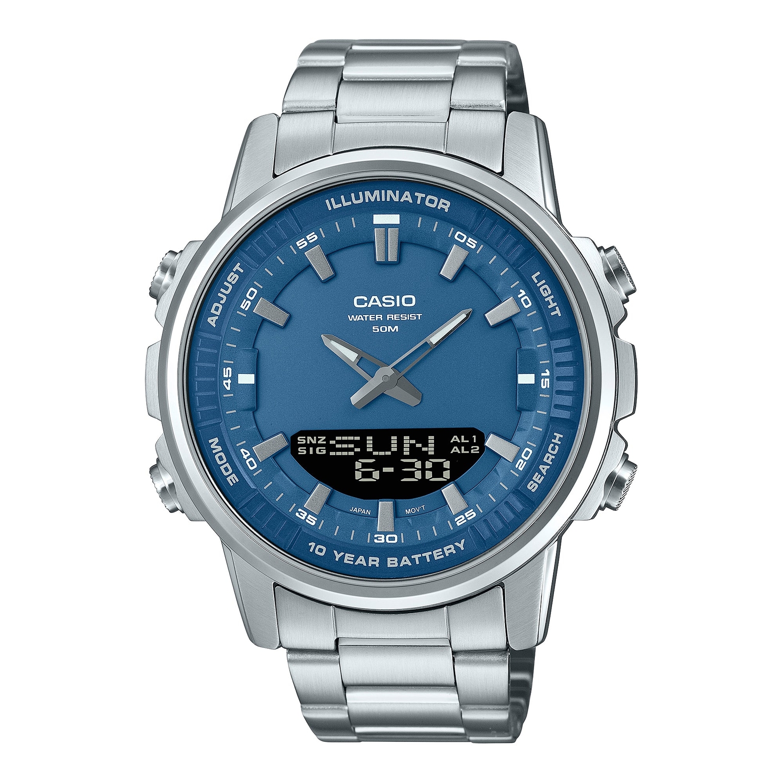 Casio Blue AMW-880D-2A1 10 years Battery Stainless Steel Band Watch