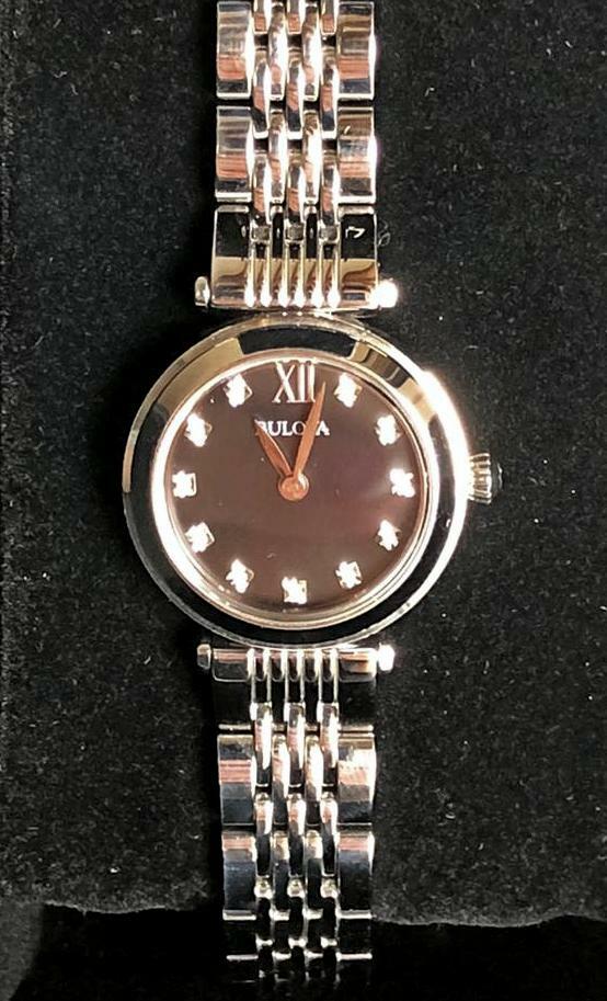 Bulova 96S169 Ladies Black Mother Of Pearl with Diamonds Wristwatch