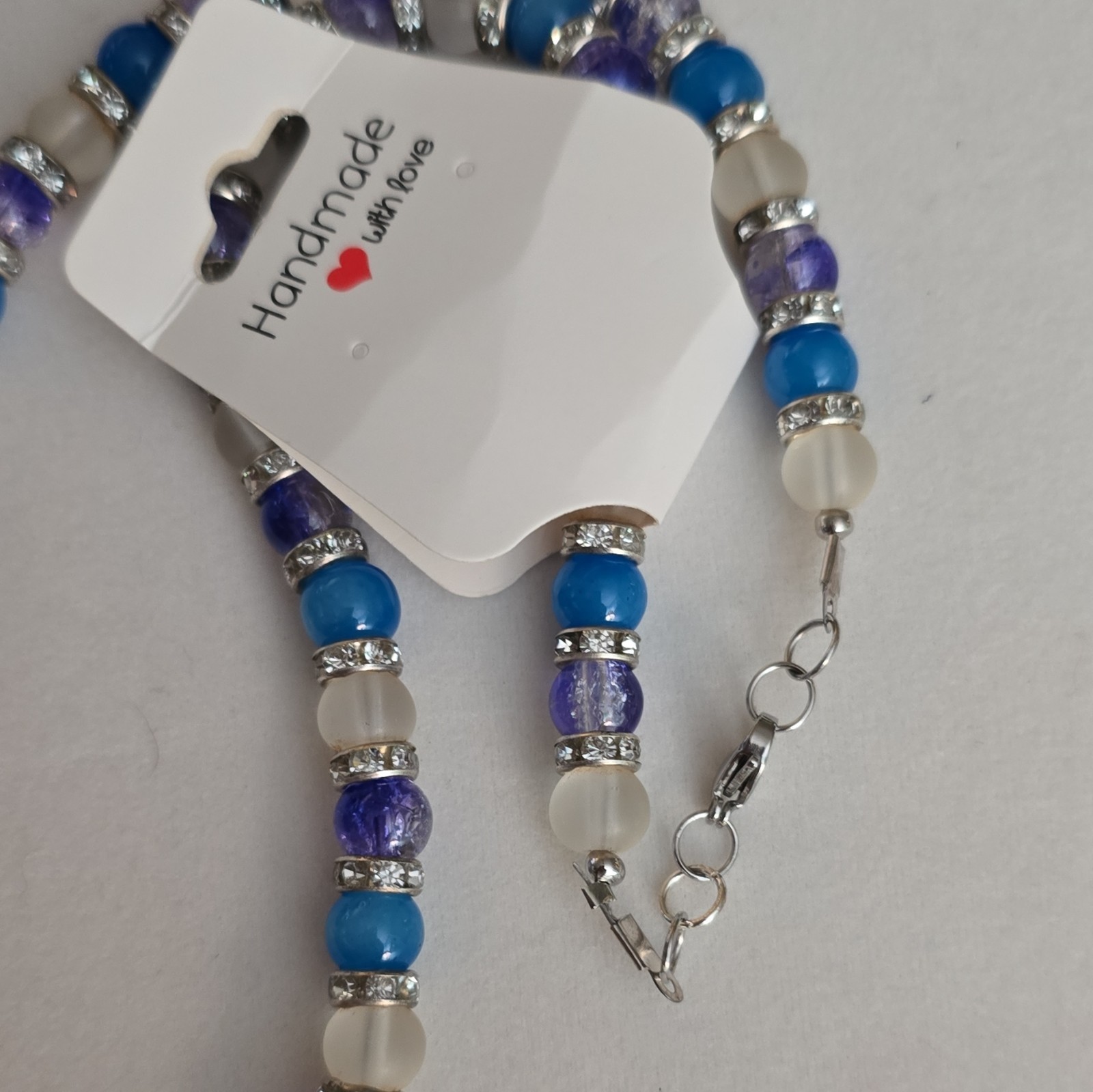 Handcrafted Resin Starfish Pendant Necklace, Glass Beads, Blue Purple White
