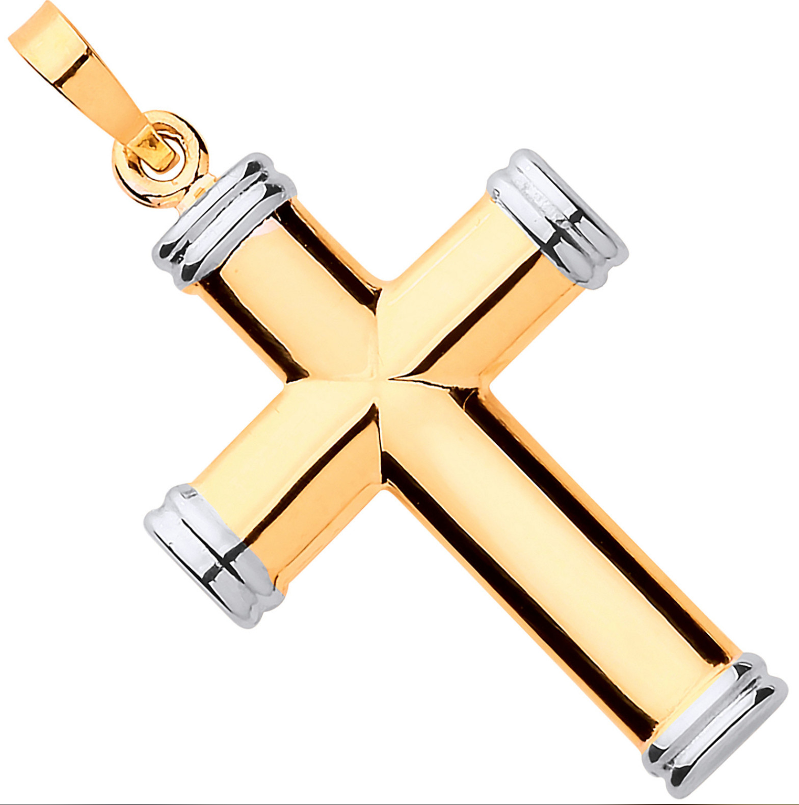 9ct Yellow and White Gold Hollow Tube Plain Cross Pendant Free Shipping