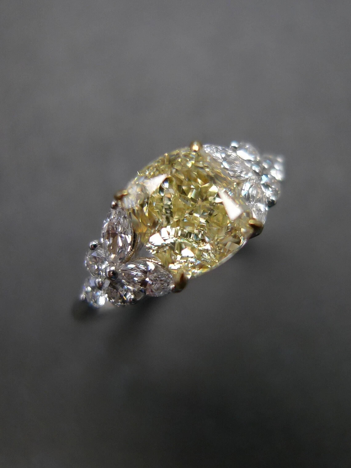 April Birthstone Cushion Fancy Vivid Yellow Diamond IGI Lab-Grown Ring 14k Gold