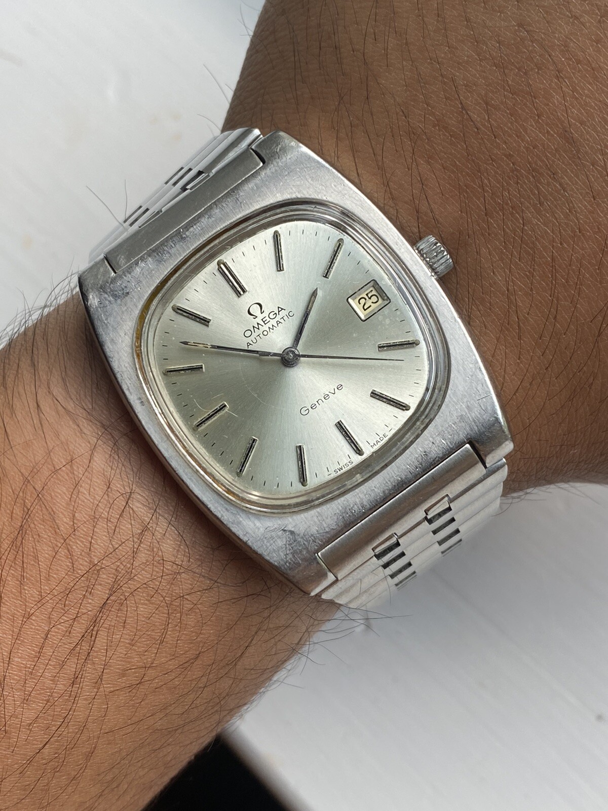 Omega Geneve Automatic Mens Watch Stainless Quickset Date Original Bracelet