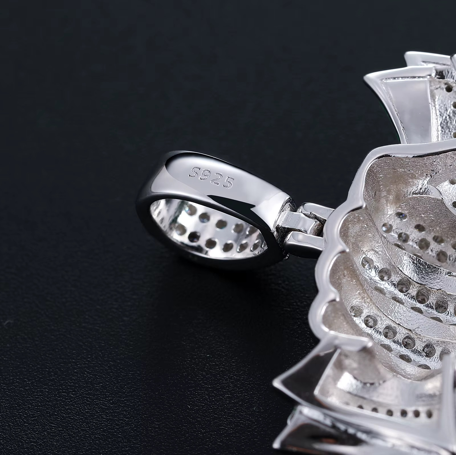 Glow in Dark Money Fist Pendant 925 Silver Moissanite 14k White Gold Plated