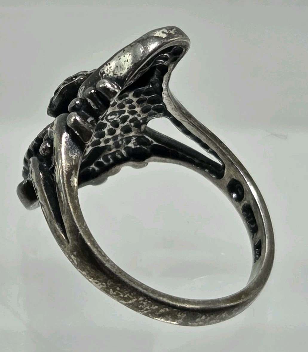 Wheeler Manufacturing Co. 925 Sterling Silver Ring Rose & Leaves Etched SZ 6.75