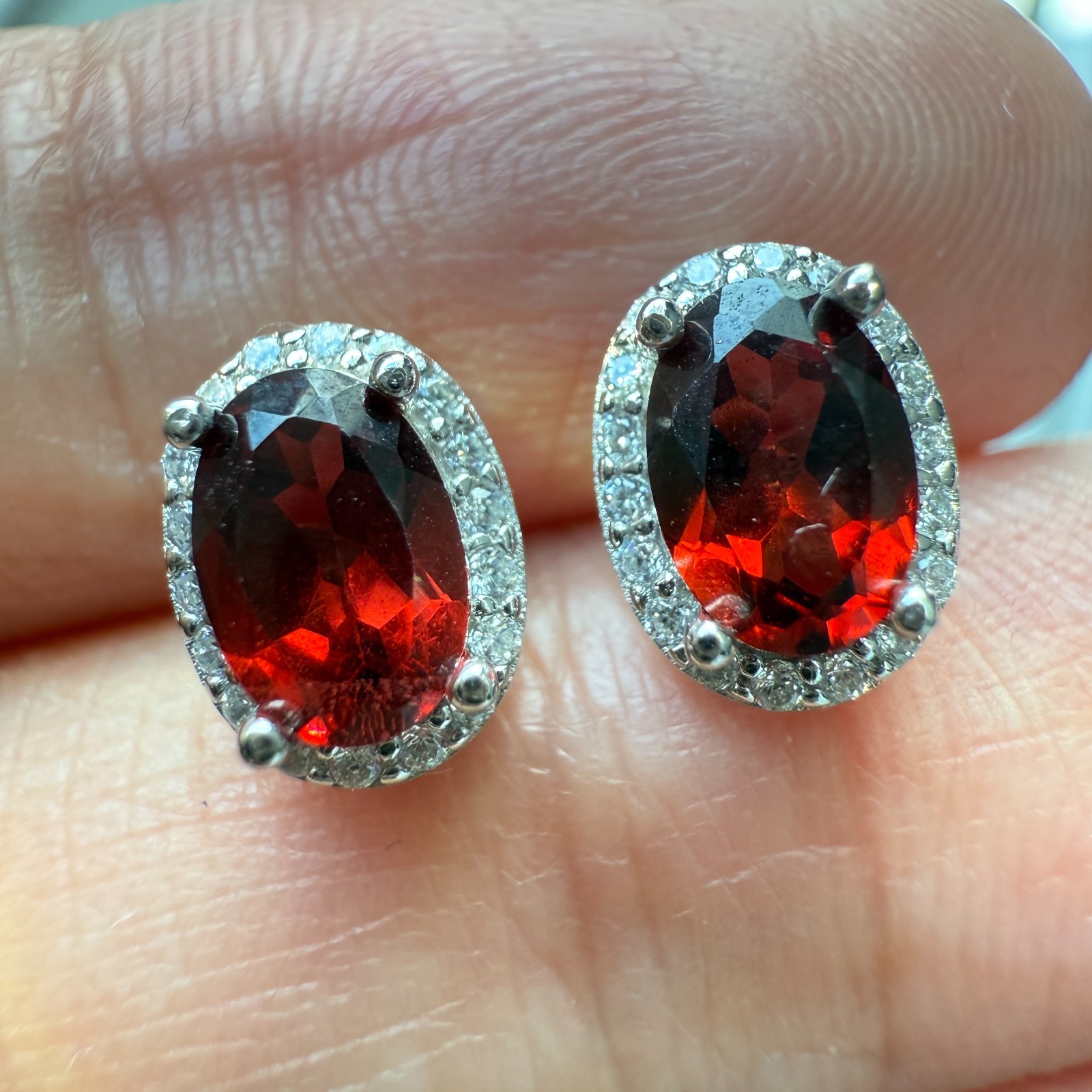 925 Sterling Silver Earrings 6x4mm Natural Rhodolite Garnet Gemstone Zircon Gift