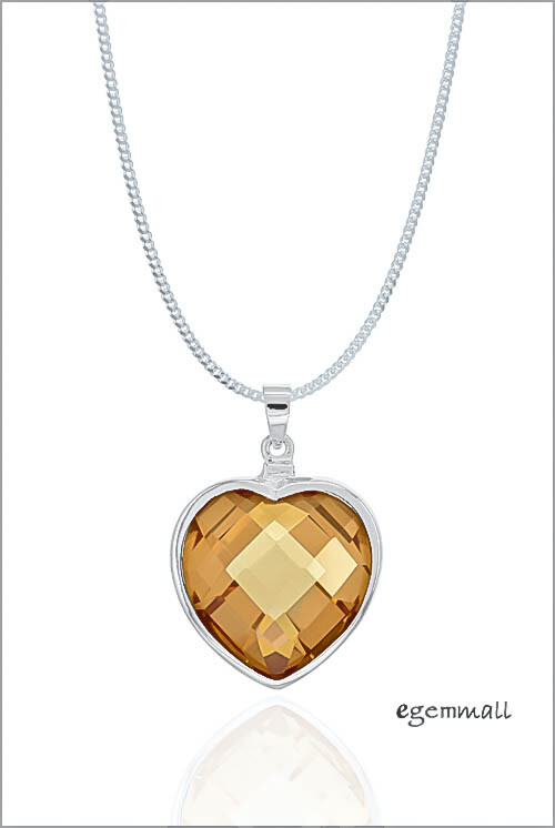 Large Sterling Silver CZ Love Heart Pendant 22.5mm Champagne Topaz #65525