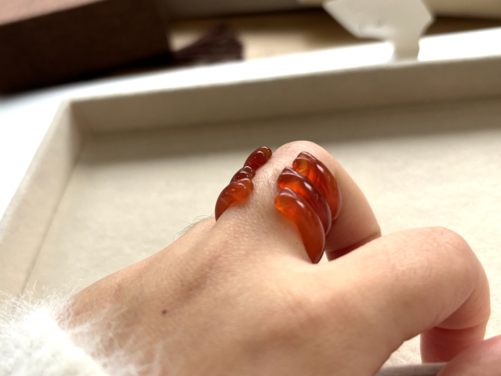3Pcs Natural Translucent Red Agate Band Ring, Width 6mm, Size 8 Cat Paw