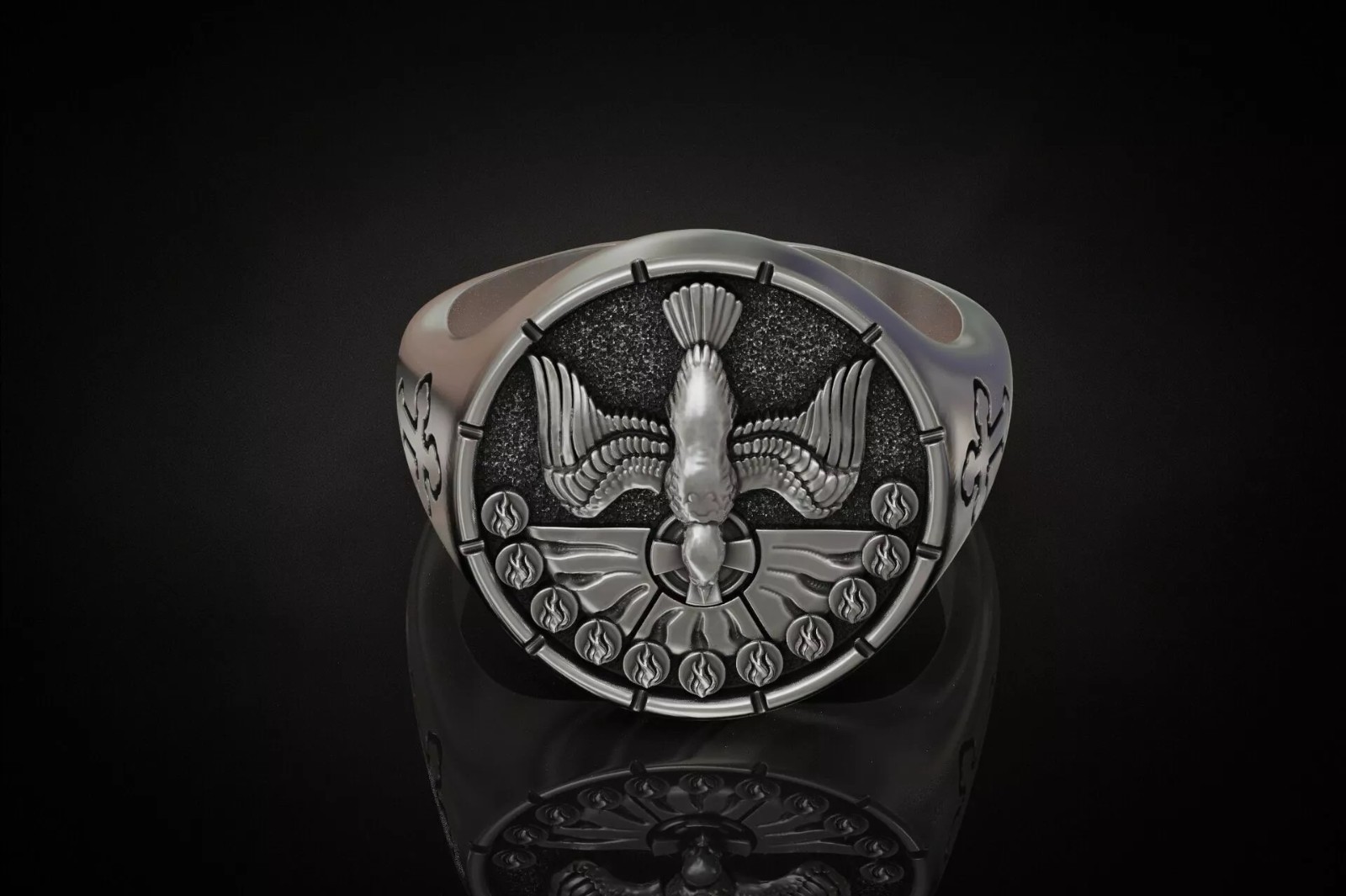 Oxidized Men’s Holy Spirit Dove Pentecost 925 Sterling Silver Statement Rings