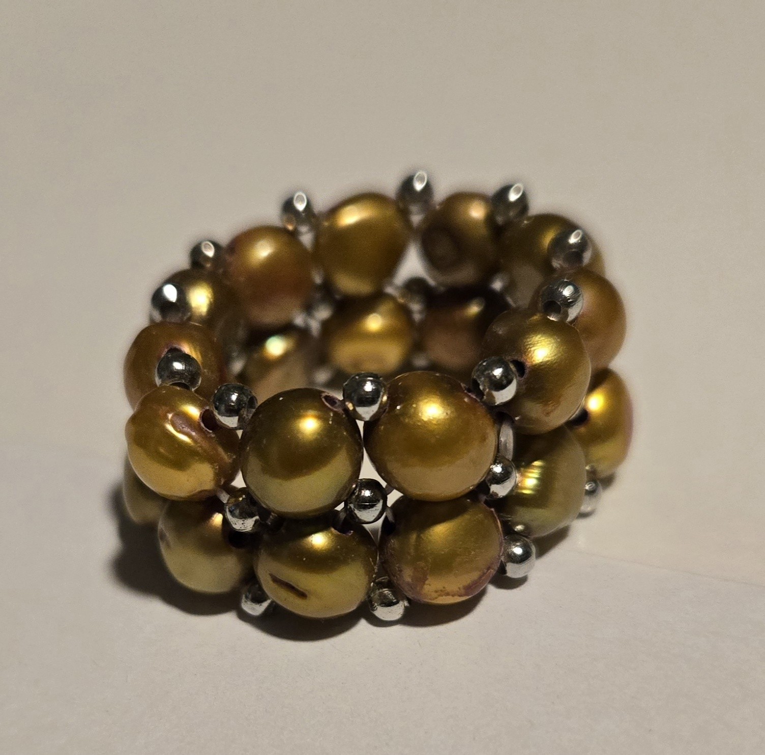 White, Brown, Black or Gray Two-strand Freshwater Pearl Stretch Ring