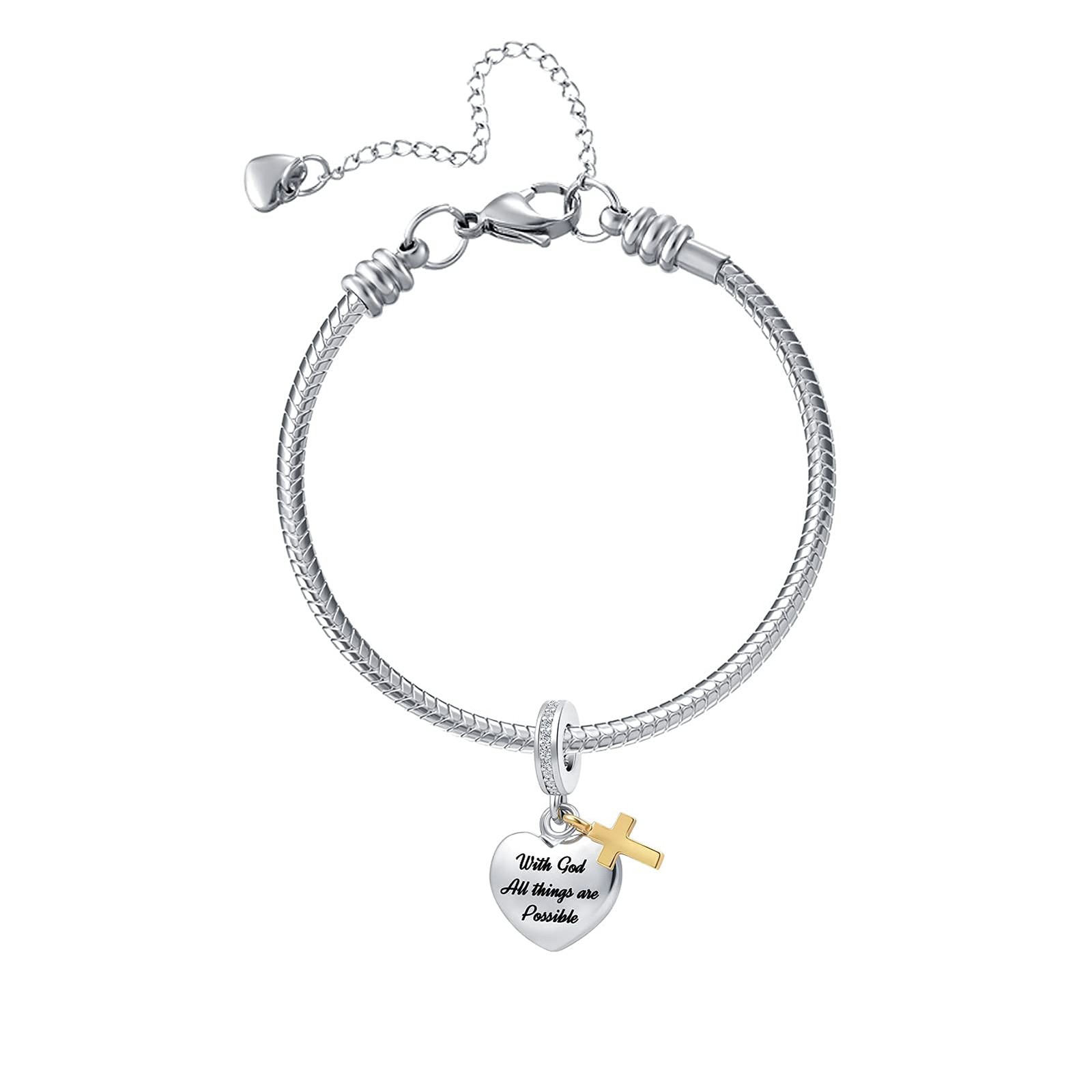 Cross Charm With God All Things Are Possible Bible Religious Dangle Bead