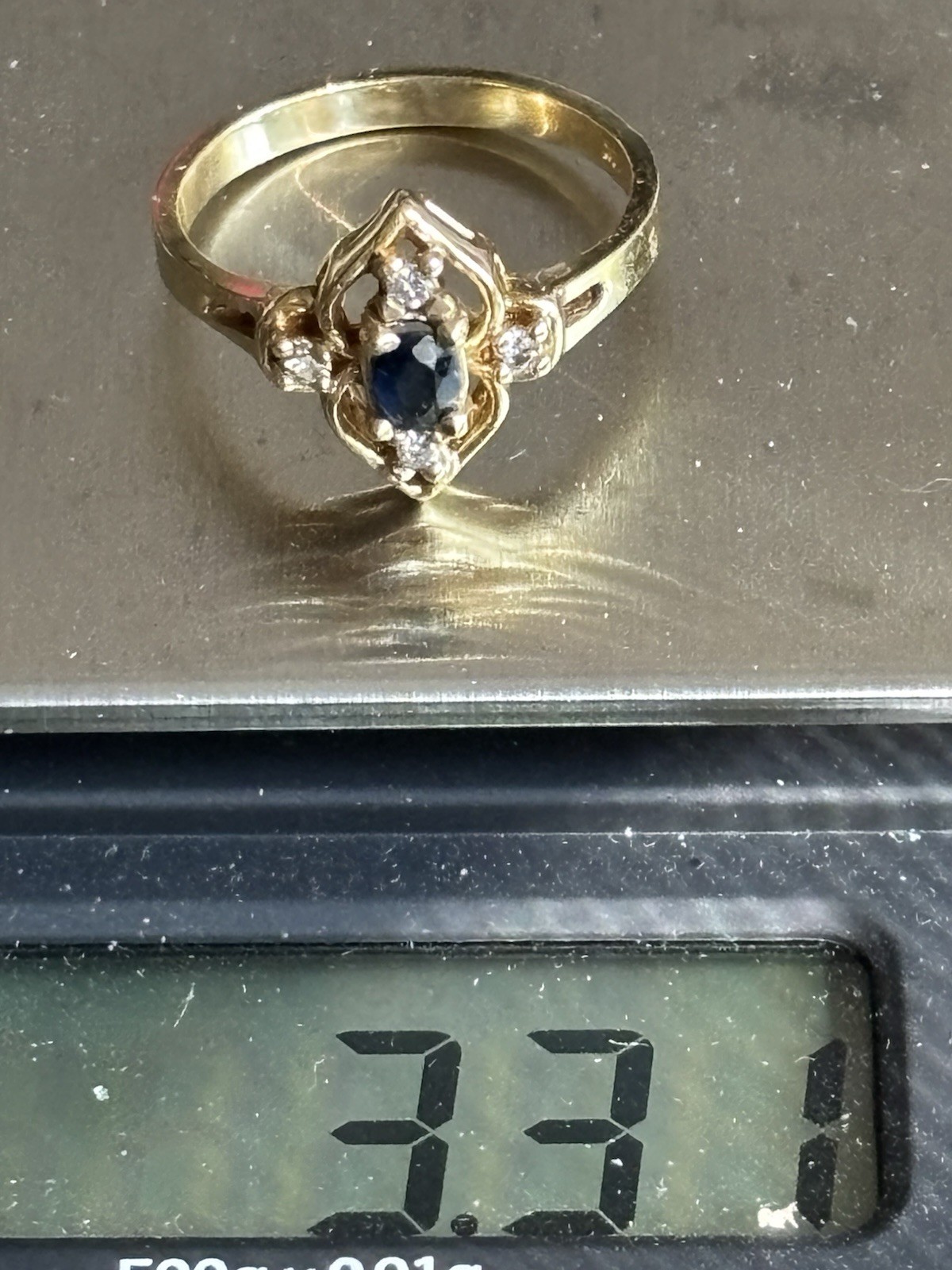 14K Yellow Gold Sapphire Diamond Ring 3.29 Grams