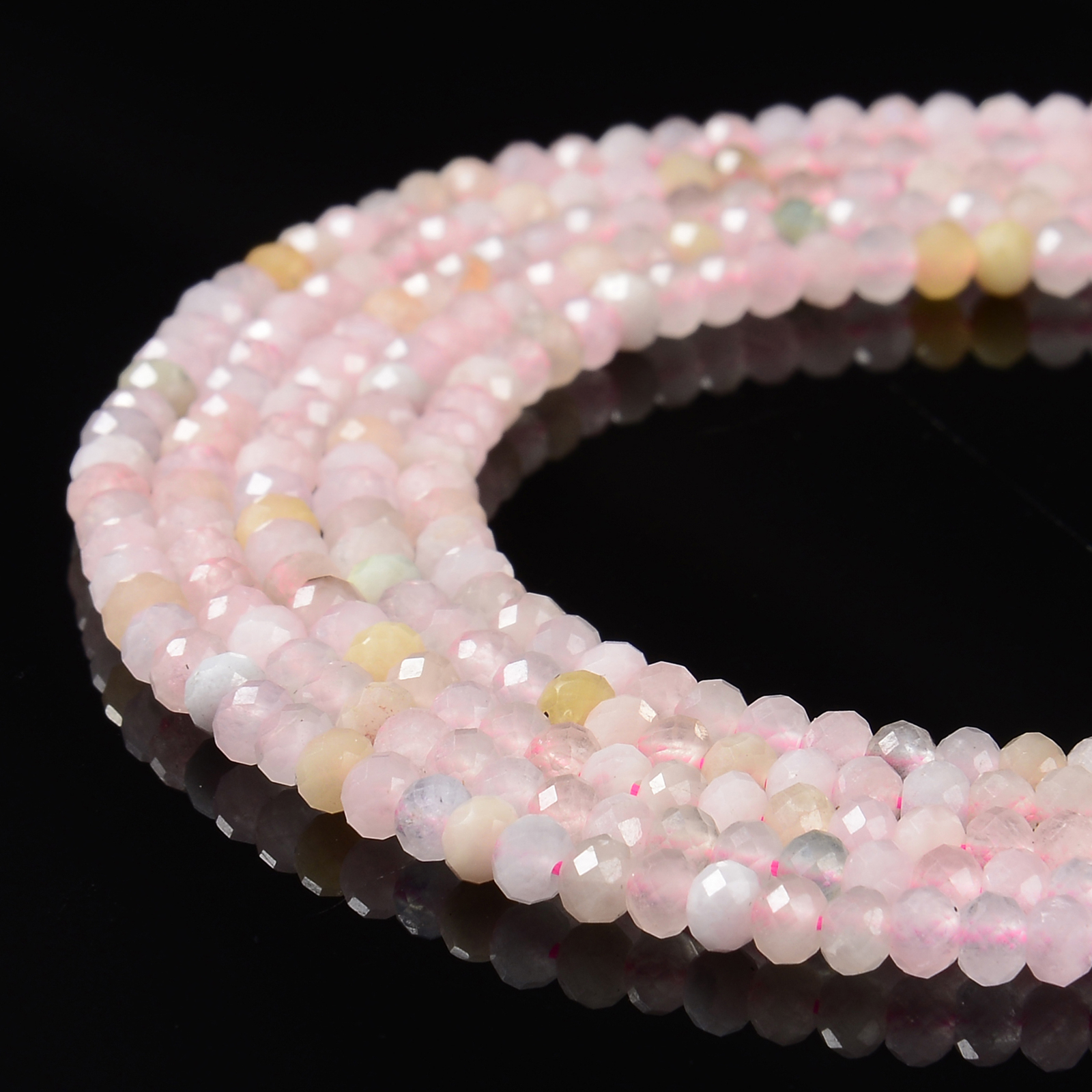 Natural Morganite Faceted Rondelle Beads Size 3x4mm 15.5″ Strand