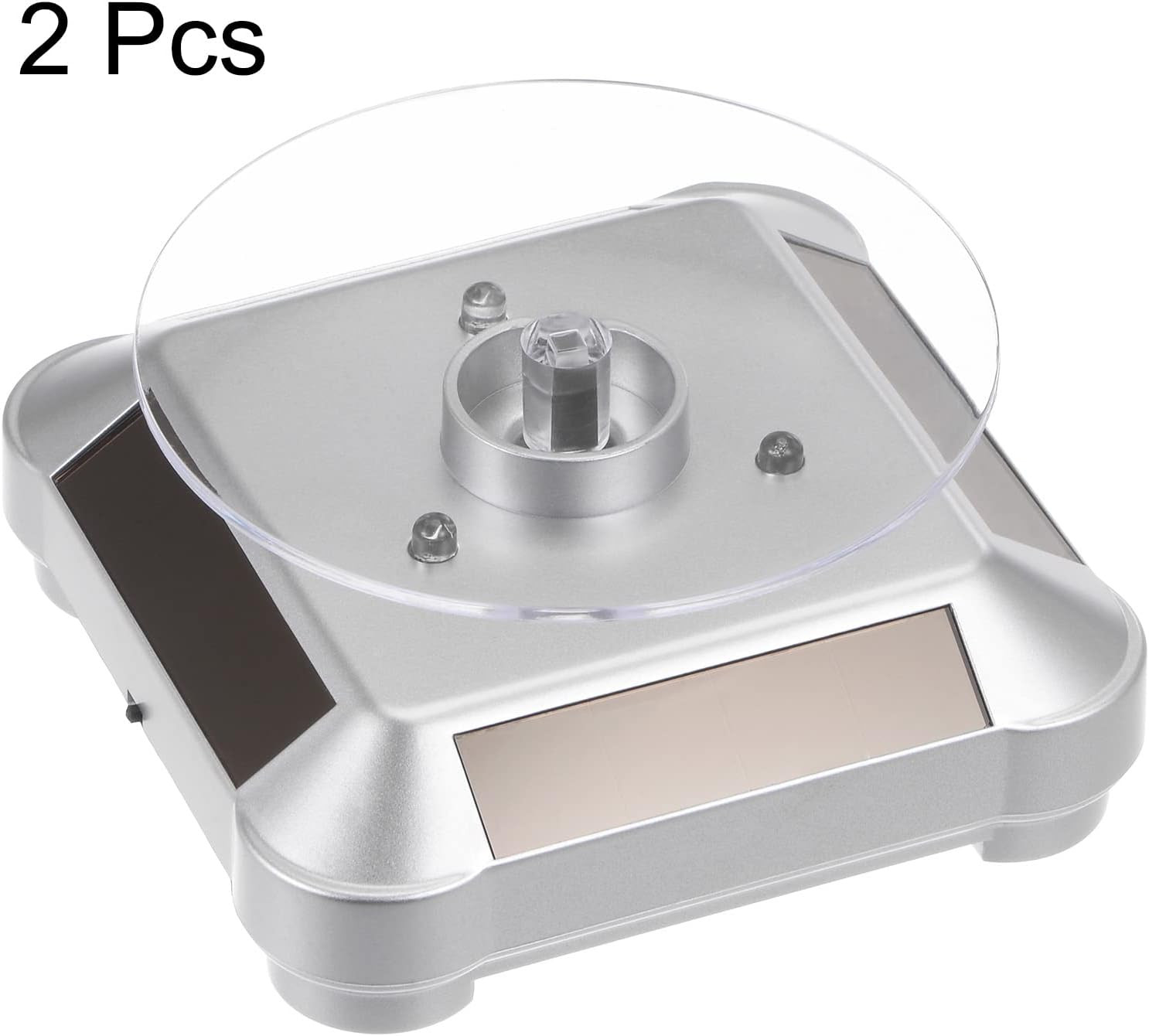 2Pcs Solar Display Stand Turntable 3.54″ Plate Dia Battery Double Use LED Light