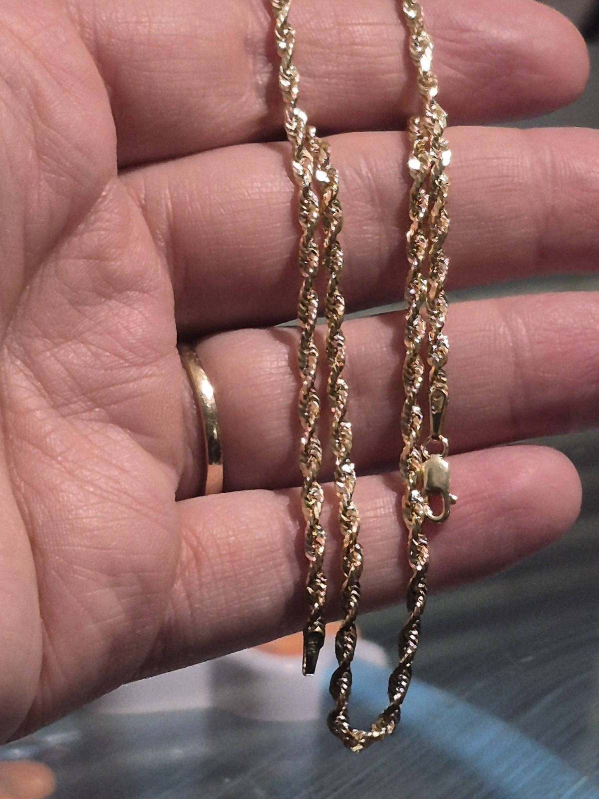 10k Solid Gold Hollow Diamond Cut Rope Chain Necklace 2.5mm 16in