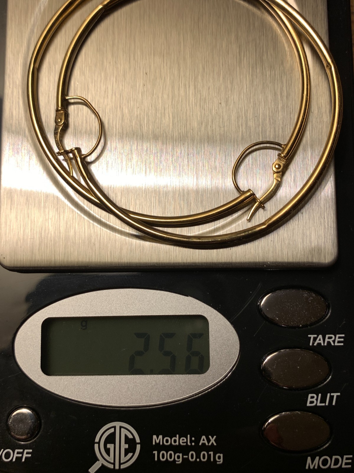Vintage 14KT Yellow Gold Tube Hoop Earrings 2.25″ by 2mm 2.5+ grams AS IS DENTS