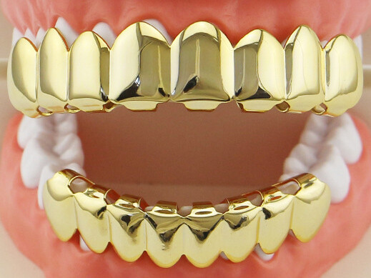 Grillz Teeth Dental Grills 18K Rose Gold/Silver Plated 8 Top & Bottom Mold Kit