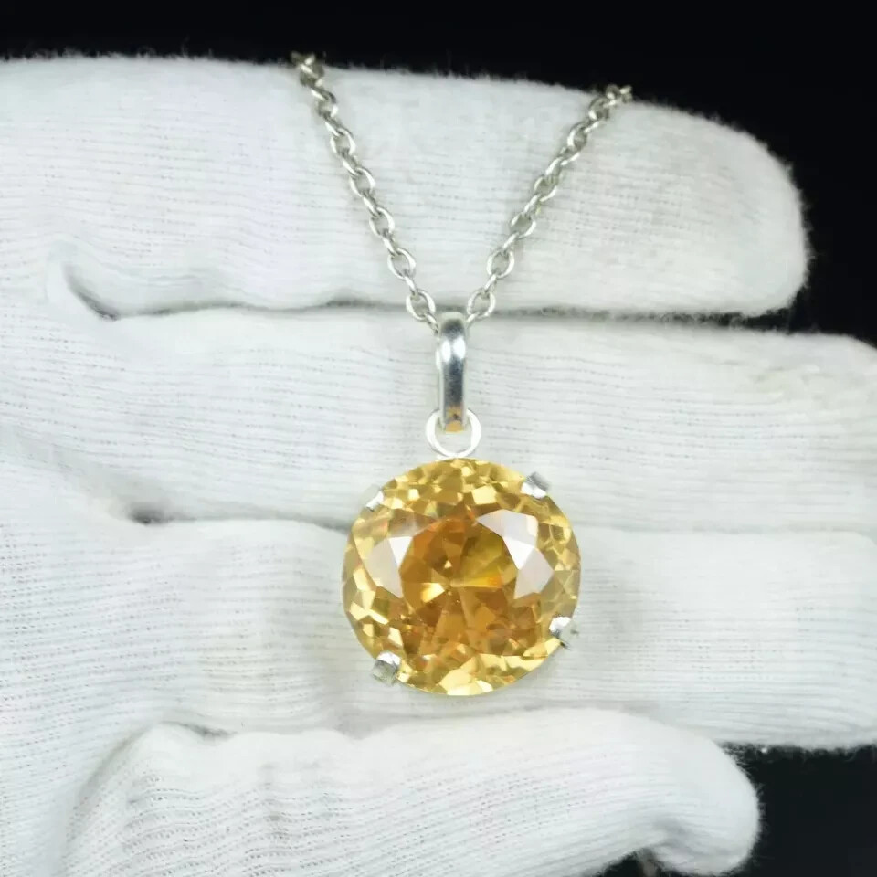 AA+ 94 Ct+ Natural Yellow Zircon 925 Solid Silver Pendant Certified HG Gemstone