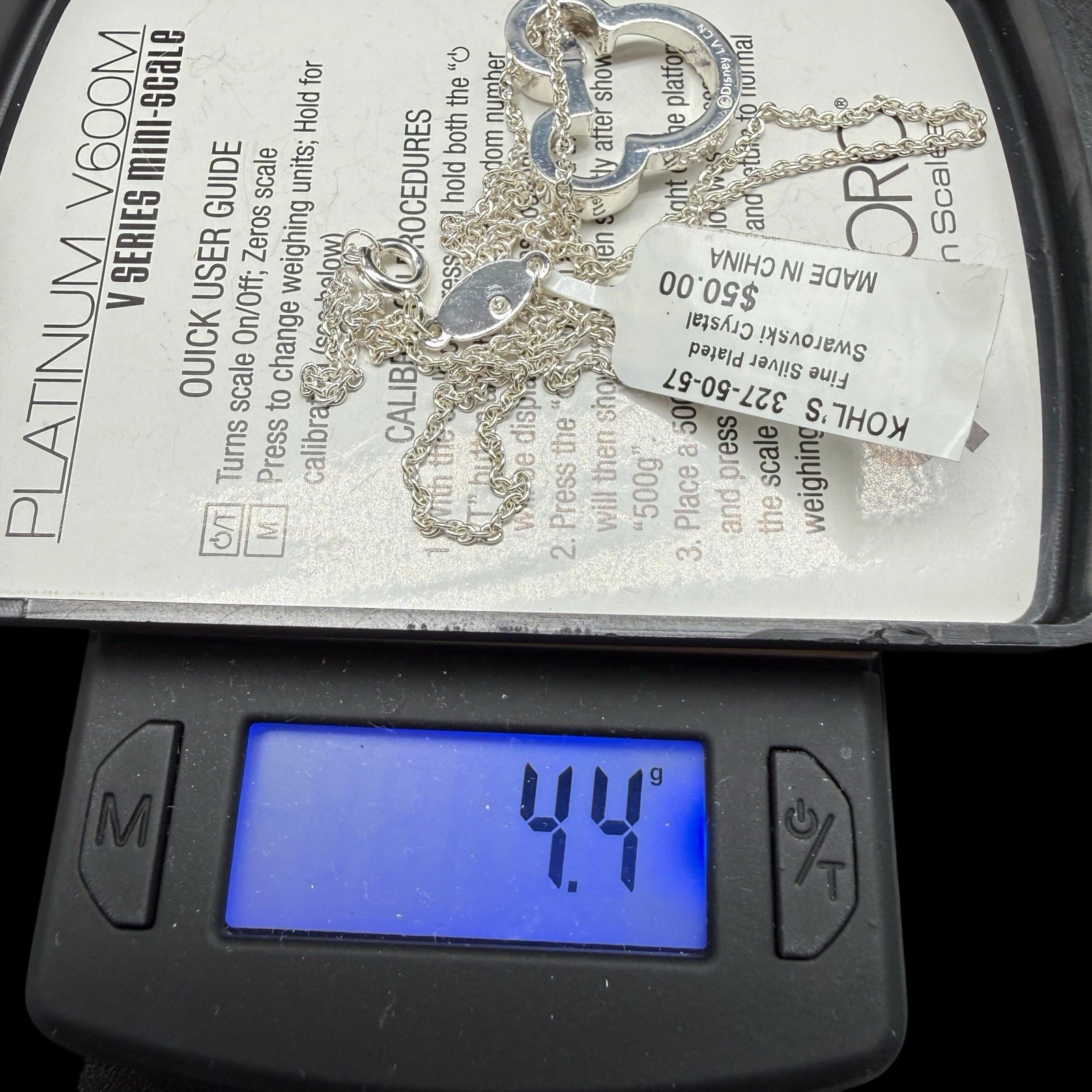 Disney I Love Mickey Pendant Necklace Fine Silver Plated Swarovski Crystal NWT