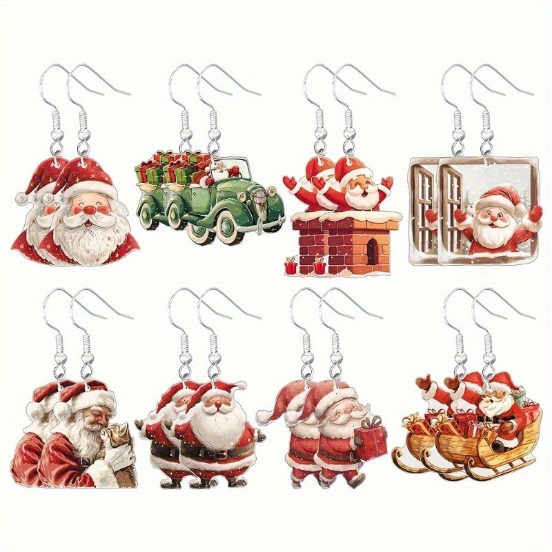 16Pairs Christmas Earrings Set Cute Santa Acrylic Dangle Earrings Holiday Gifts