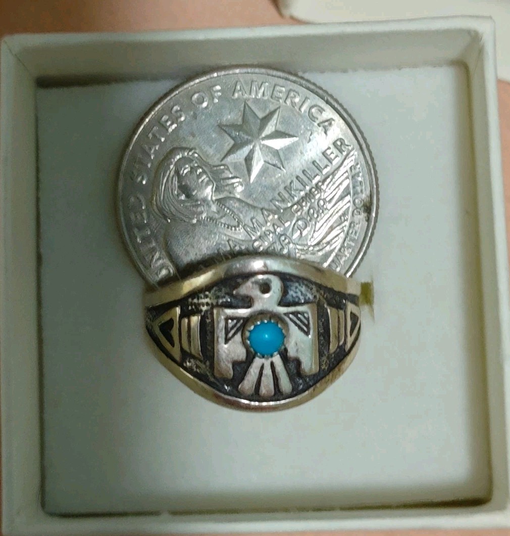 Wheeler Mfg Sterling Thunderbird Arrows Blue Bead Men’s Pinky Ring Sz 7