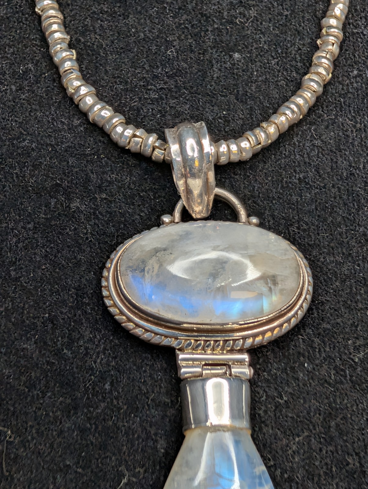 Moonstone Pendant With Sterling Silver Beaded Necklace