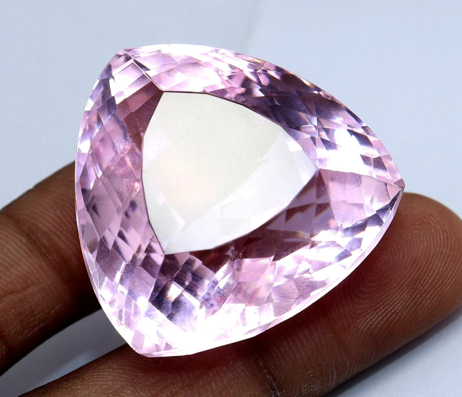 AAA 100 Ct Lab-Created Light Pink Topaz Trillion Cut Faceted Certified Loose Gem