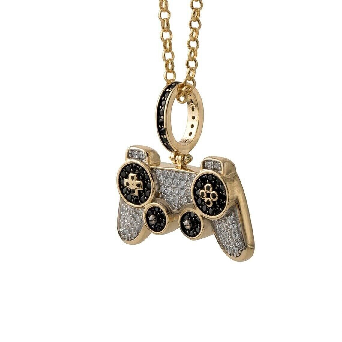 Round Simulated Diamond Stunning Gaming Remote Pendant In 14K Yellow Gold Plated