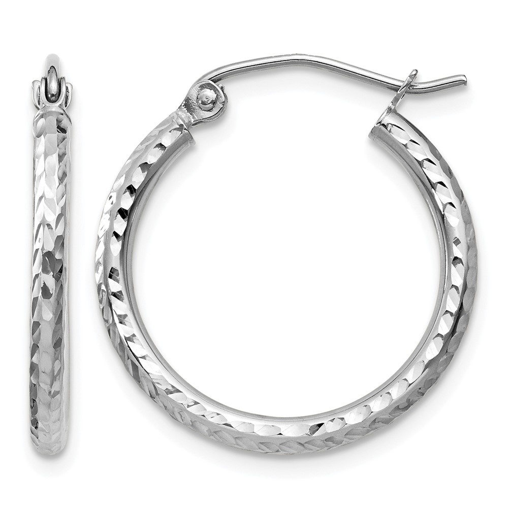 14K White Gold Diamond-Cut Round Tube Hoop Earrings 2mm 0.5-2.4in All Sizes
