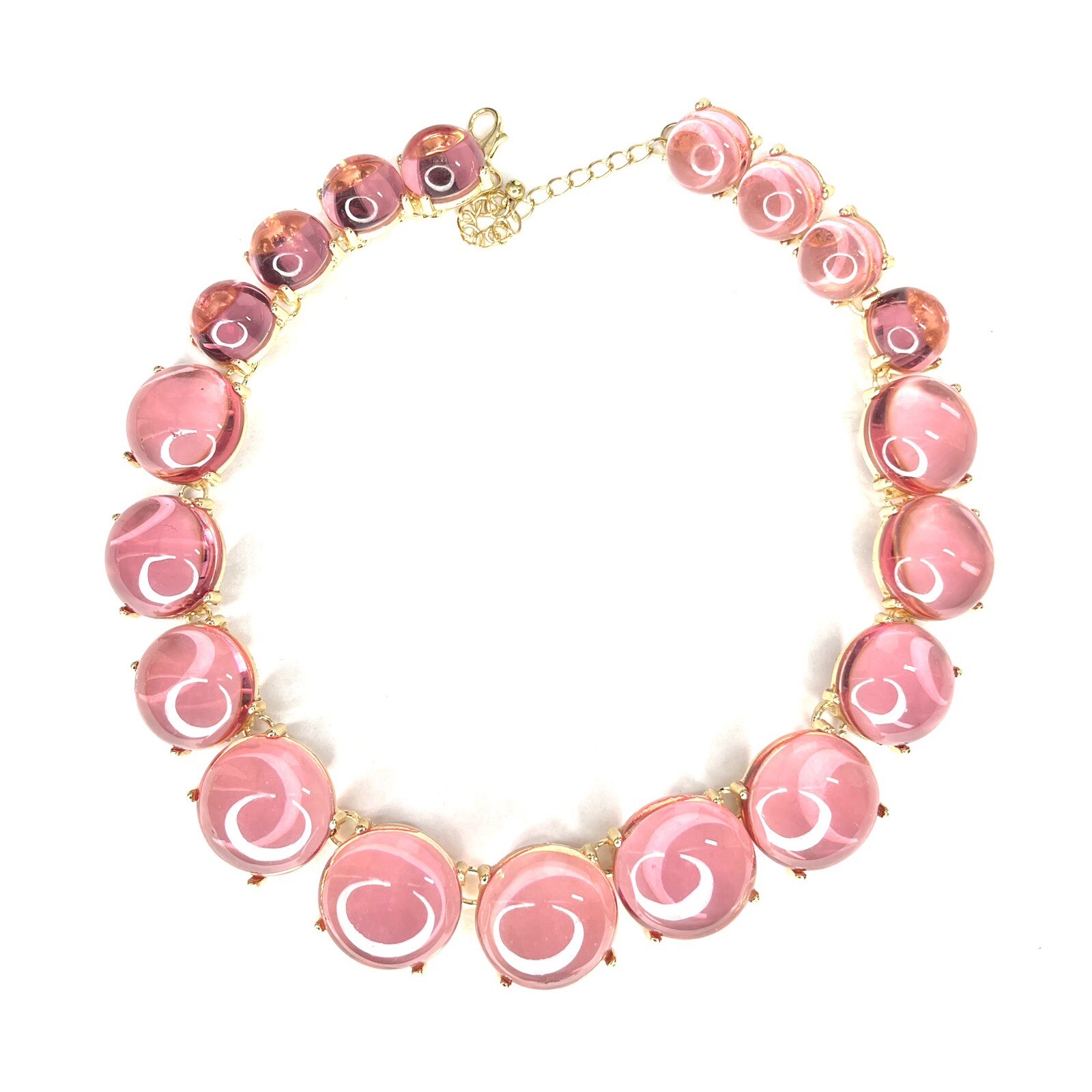 Pools of Light Style Necklace Riviere Choker Pink Cabochon Gold Tone Statement