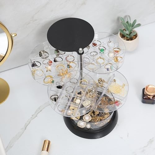 Clear 360 Degree Rotating Acrylic Jewelry Organizer for Dresser,Small Black