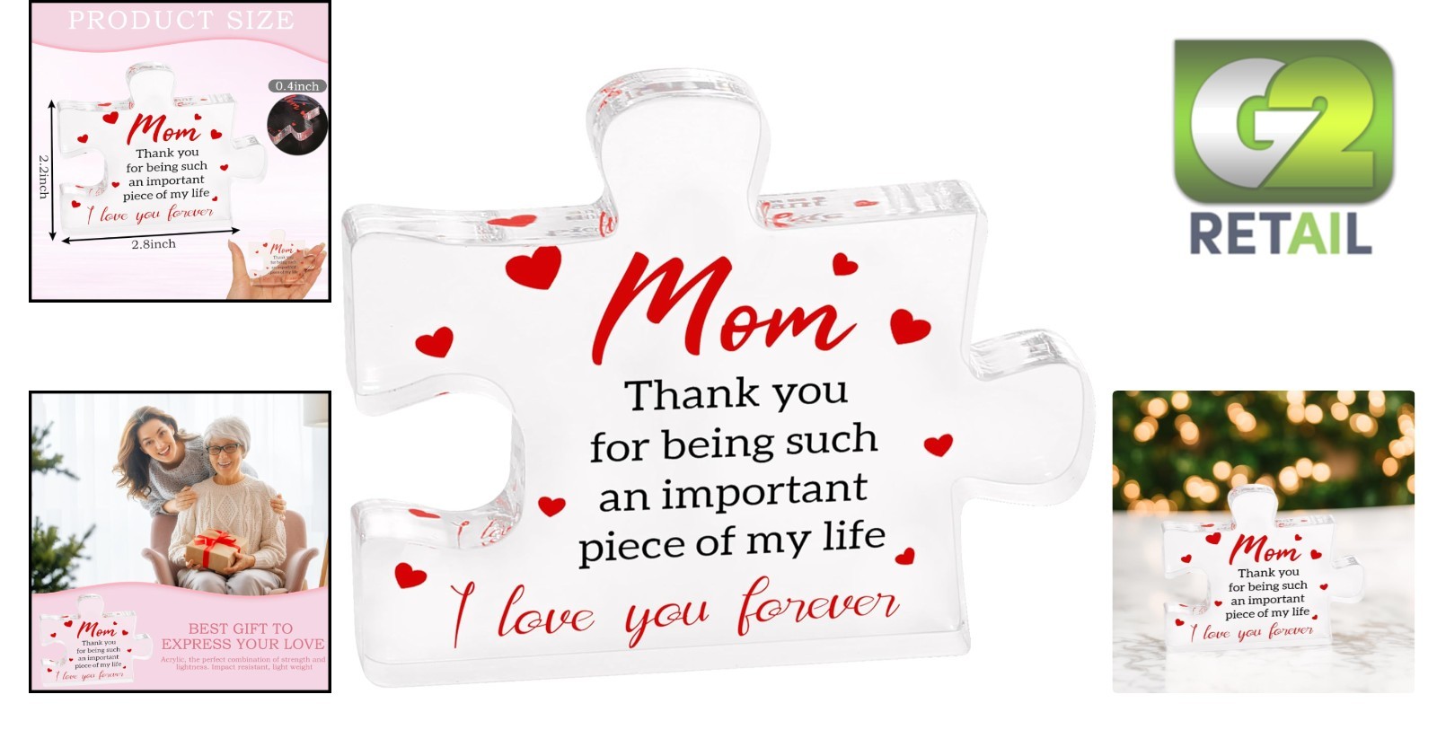 3D Acrylic Block Puzzle with Heartfelt Message – Gift for Mom, 2.2 x 2.8 in