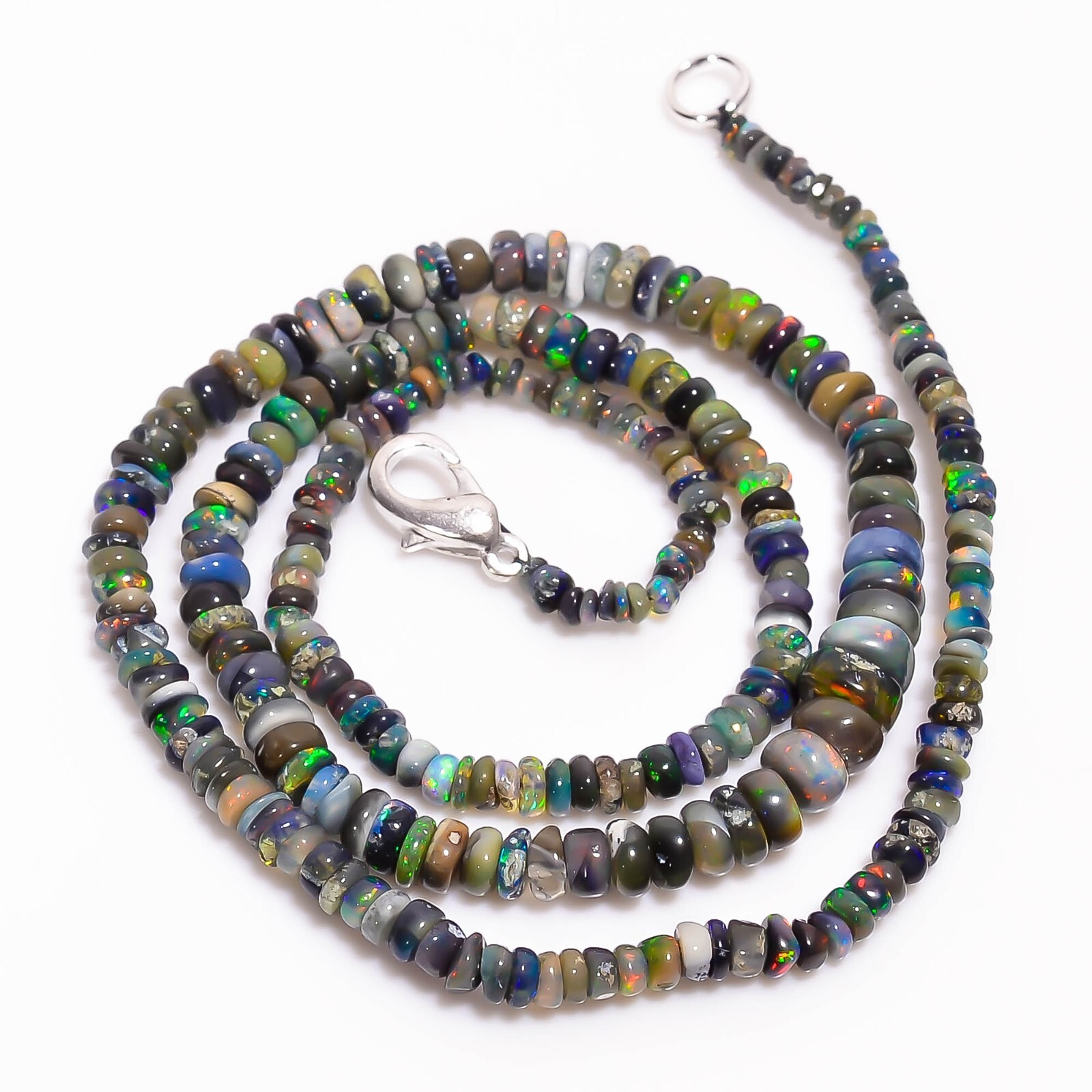 Natural Black Ethiopian Opal Rondelle Smooth Beads 3X2 6X4mm Necklace 17″ A-5443