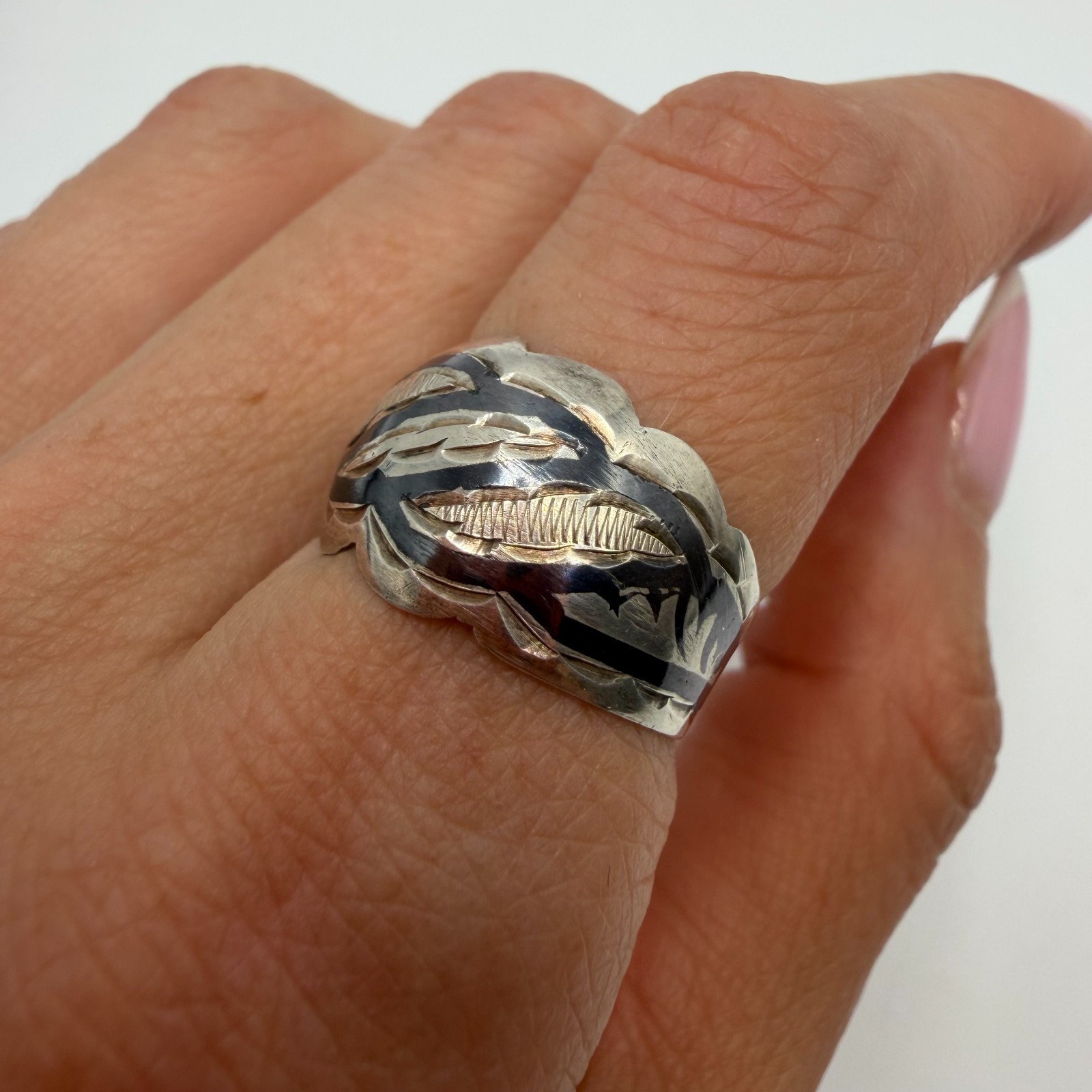 Vintage USSR 875 Silver Kubachi Niello Women’s Ring Size 9 Star Hallmark