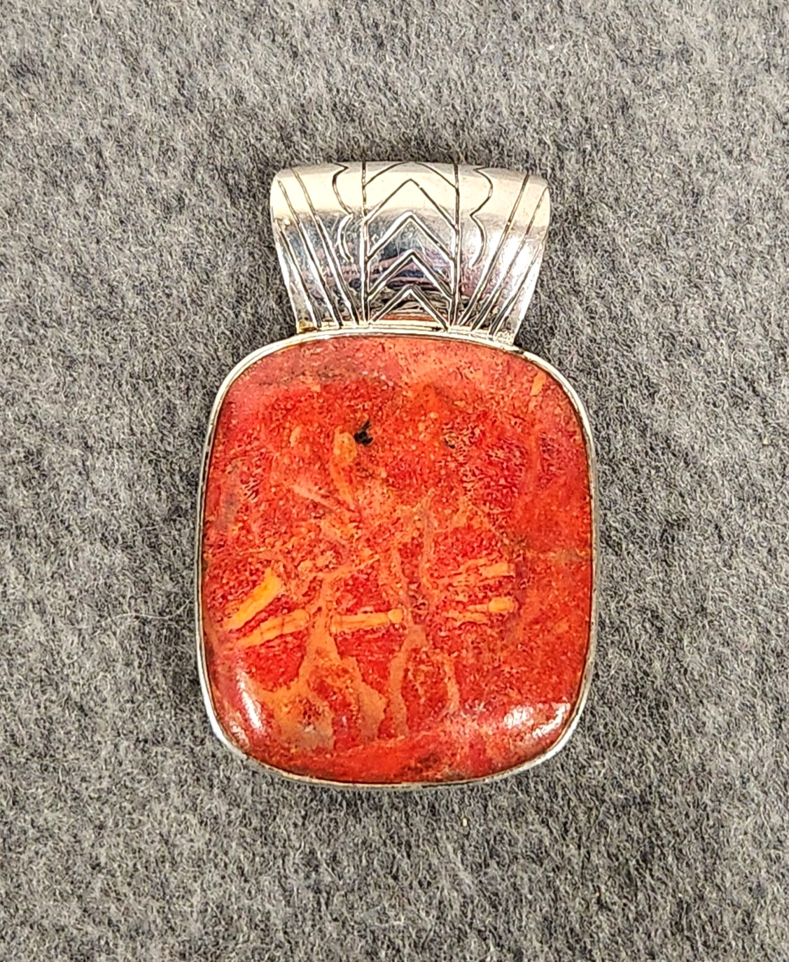 Sterling Silver BBJ Reconstituted Red Coral Large Rectangular Cabochon Pendant