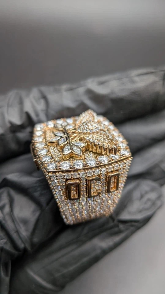 5TCW Round Lab Created Diamond Men’s Custom Eagle Statement Ring 14k Gold Plated