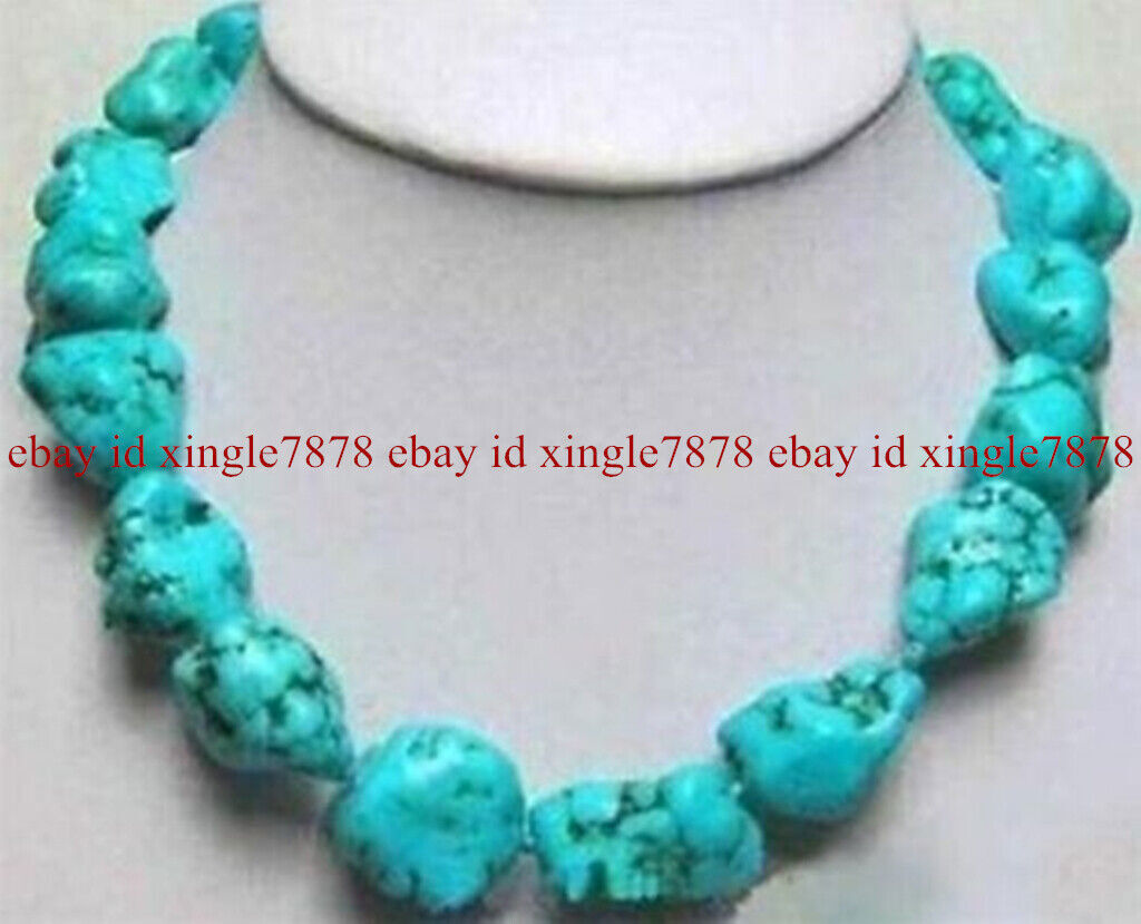 Huge 15x20mm Blue Turquoise Irregular Chunky Gemstone Beaded Necklace 20″