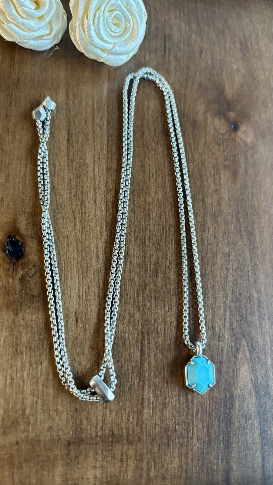 Kendra Scott ~ Teo ~ Turquoise Pendant with Silver Tone Adjustable Slider Chain