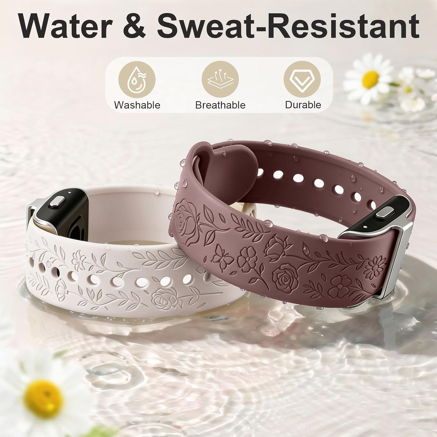 3Pack Floral Engraved Band Compatible with Hume Band 1.0 Replacement Strap | Sof