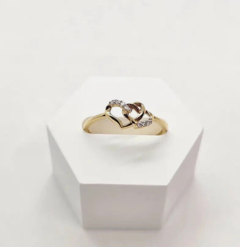 14K Gold Interlocked Double Hearts Ring Women Size 5 – 9