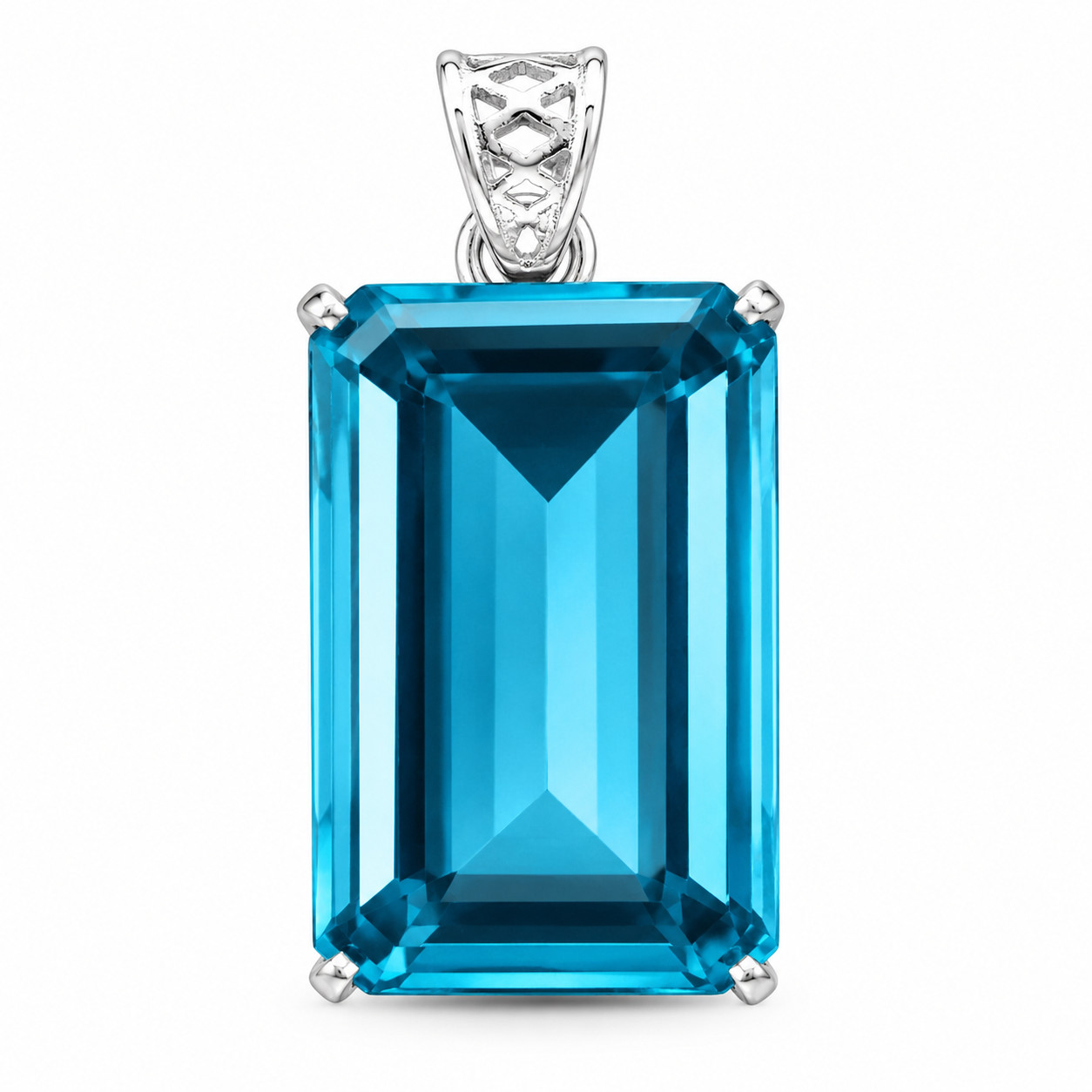 Natural 94.70 Ct Emerald Shape Blue Topaz Pendant 925 Sterling Silver