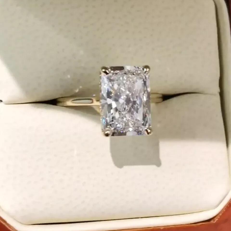 3.0Ctw Radiant Cut Moissanite Solitaire Engagement Ring 14k Yellow Gold Plated
