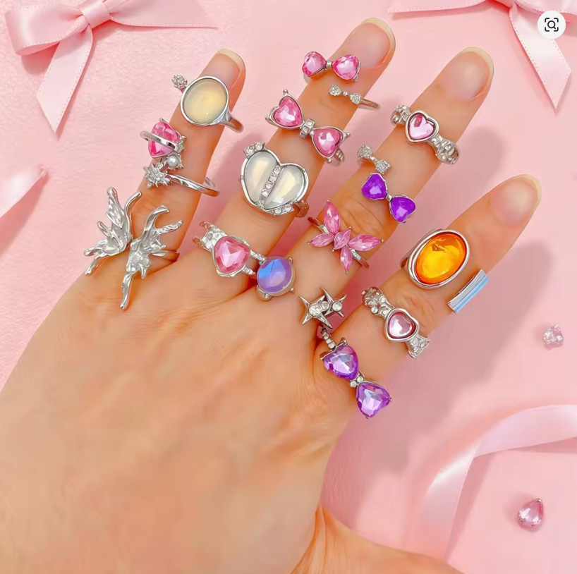15Pcs Wholesale Mix Style Fashion Rhinestone Open Rings Set for Women Gift