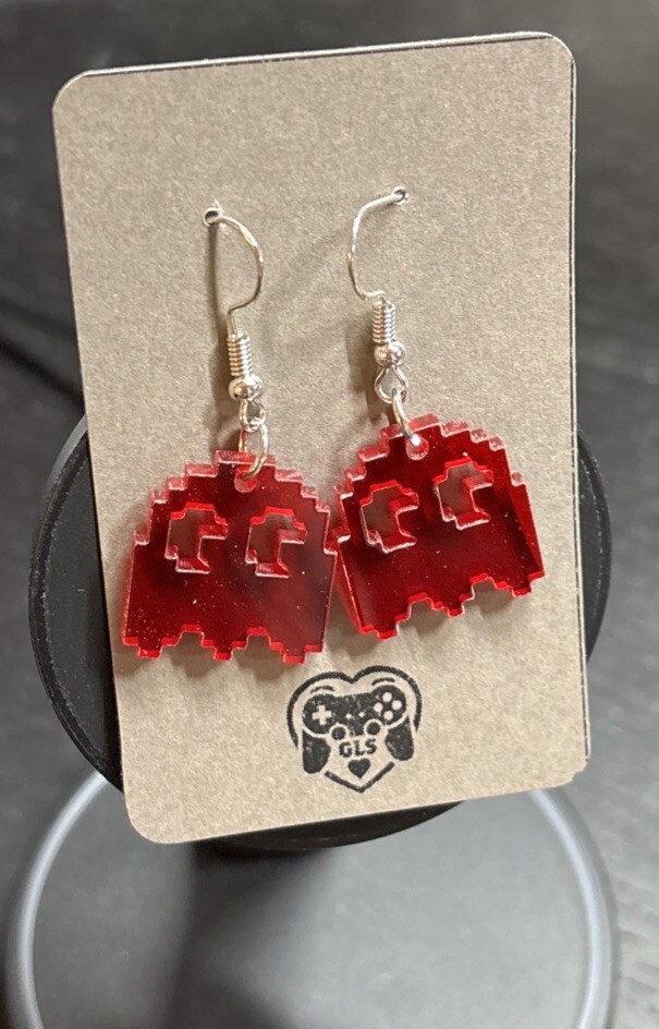 PAC Man Red Ghost Dangling Fashion Acrylic Earrings