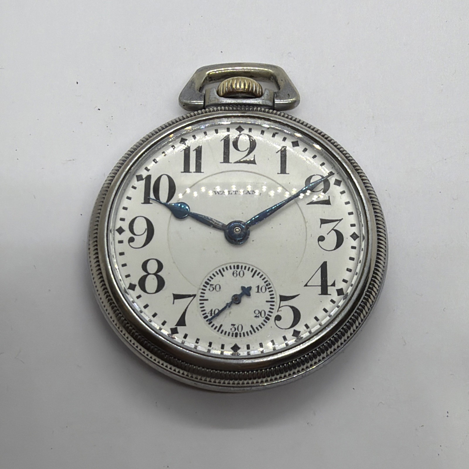 Waltham 16s Vanguard 23J Damaskeened Mint Dial Railroad Pocket Watch Runs Good