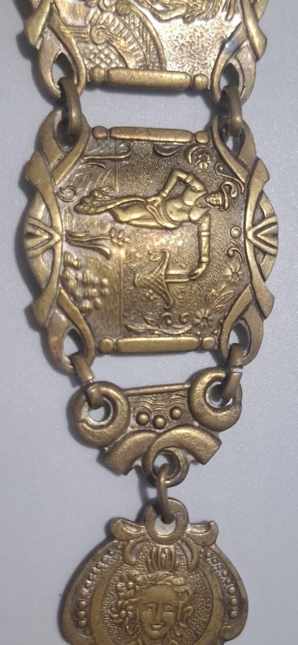Vintage Brass Repousse Bracelet Classical Art Figures Collectible Jewelry