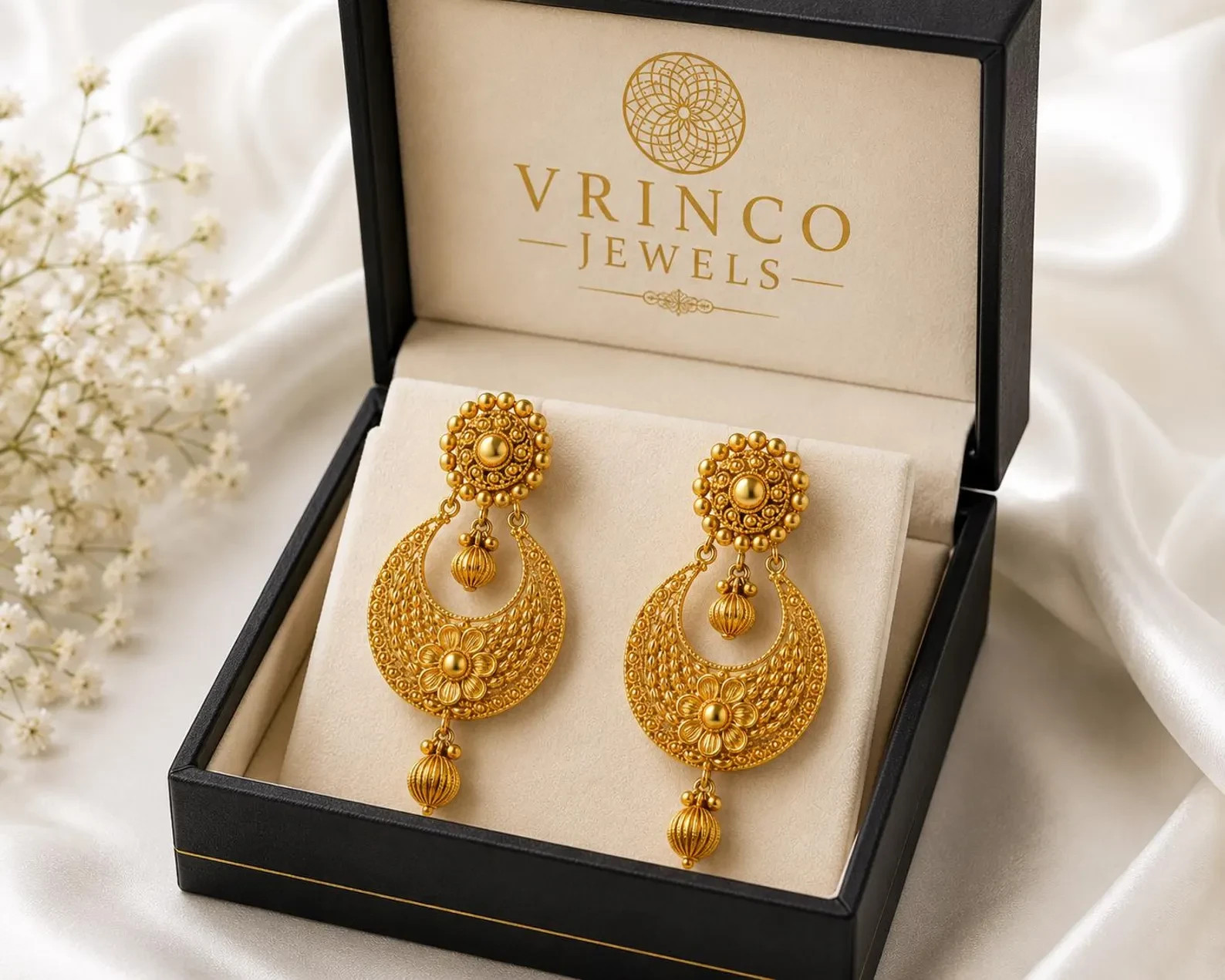 Ladon 22KT Hallmarked Yellow Gold Statement Earrings Traditional Long Luxury Jew