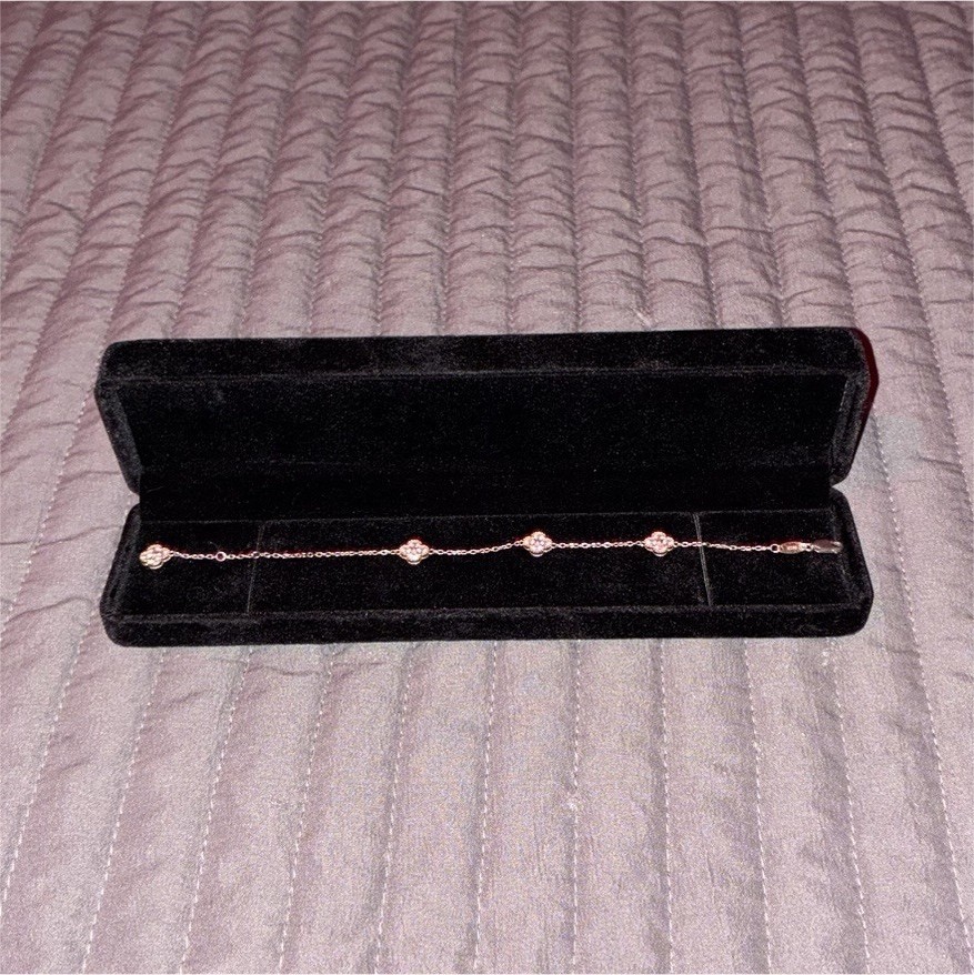 S925 Stamped, Moissanite Tester Passing Stones, Rose Gold Clover Bracelet