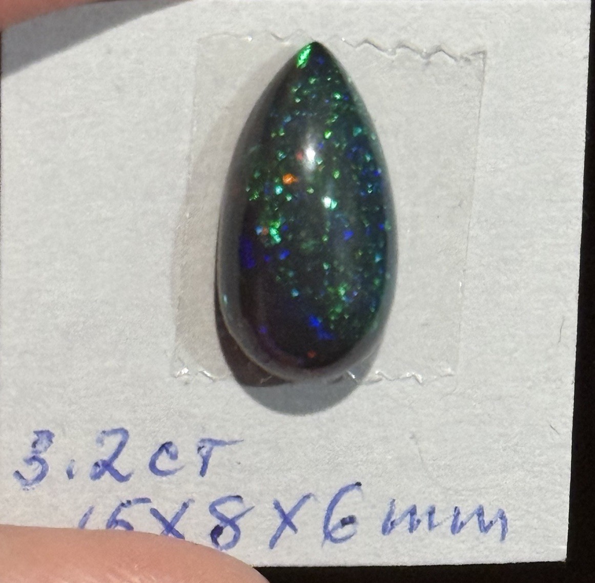 3.2ct 15x8x6mm Dark Blue Smoked Ethiopian Welo Opal Teardrop Cabochon Gem